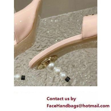 Chanel Heel 5.5cm Patent Lambskin  &  Imitation Pearls Mules G40057 Pink 2023